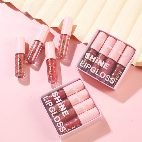 4-Piece Pink Lip Glaze Set for Makeup and Beauty
